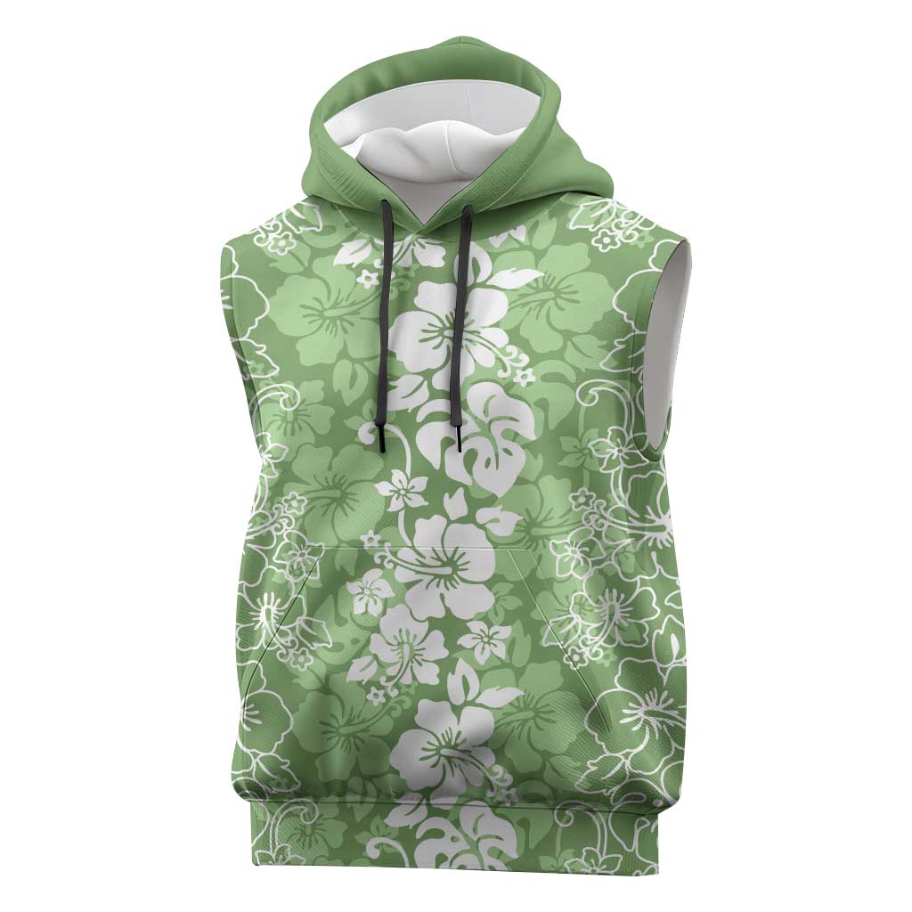 Hawaiian Lei Day Sleeveless Hoodie Green Hibiscus Flowers Lei Art - Polynesian Pride