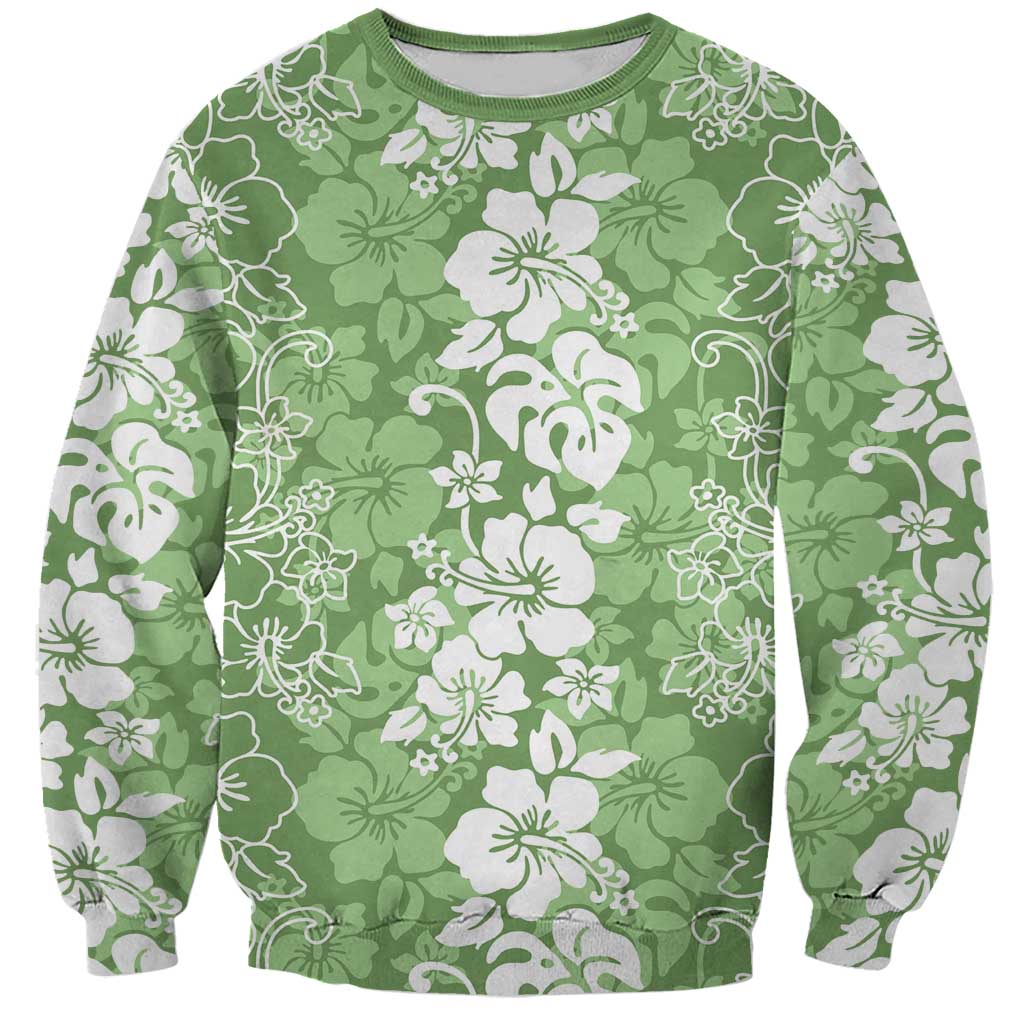 Hawaiian Lei Day Sweatshirt Green Hibiscus Flowers Lei Art LT9 Unisex Green - Polynesian Pride