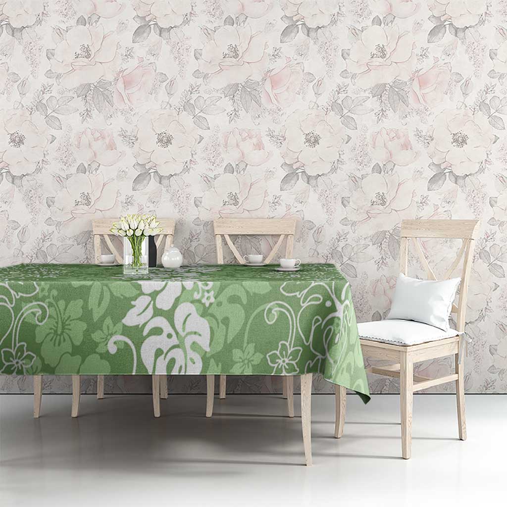 Hawaiian Lei Day Tablecloth Green Hibiscus Flowers Lei Art