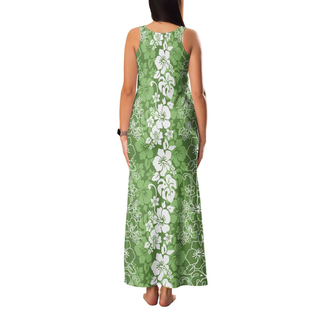 Hawaiian Lei Day Tank Maxi Dress Green Hibiscus Flowers Lei Art