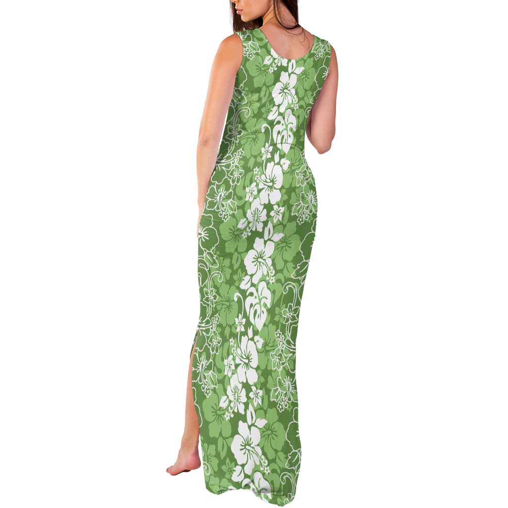 Hawaiian Lei Day Tank Maxi Dress Green Hibiscus Flowers Lei Art