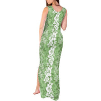 Hawaiian Lei Day Tank Maxi Dress Green Hibiscus Flowers Lei Art