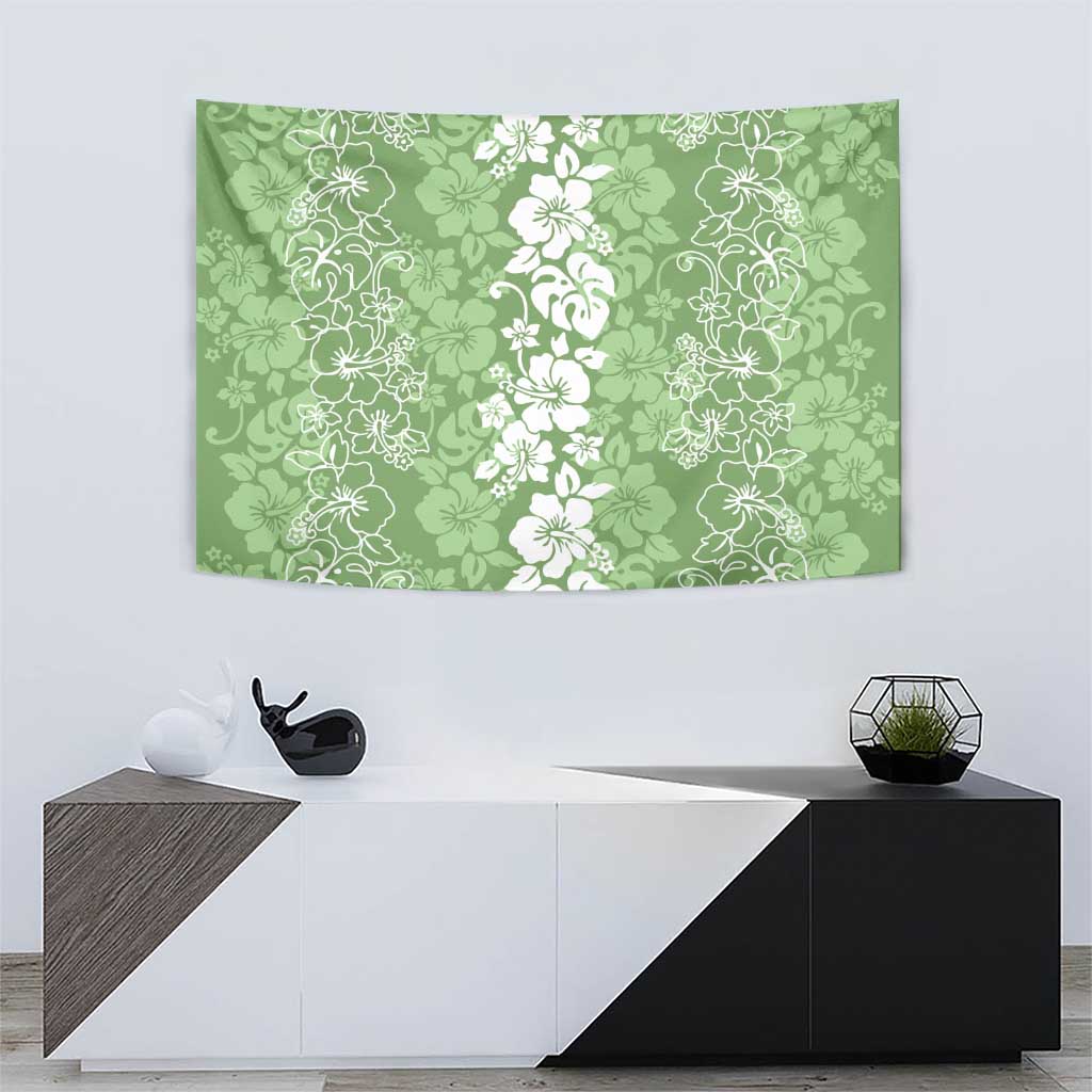 Hawaiian Lei Day Tapestry Green Hibiscus Flowers Lei Art