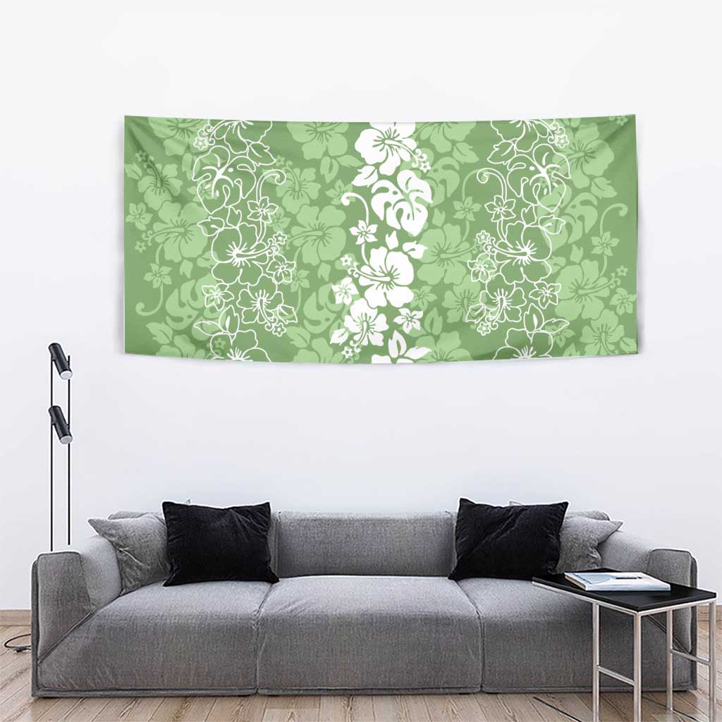 Hawaiian Lei Day Tapestry Green Hibiscus Flowers Lei Art