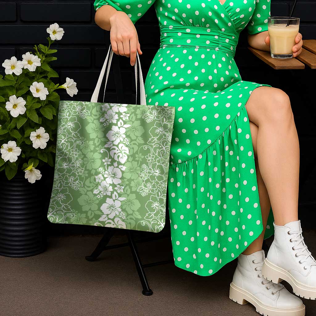 Hawaiian Lei Day Tote Bag Green Hibiscus Flowers Lei Art - Polynesian Pride