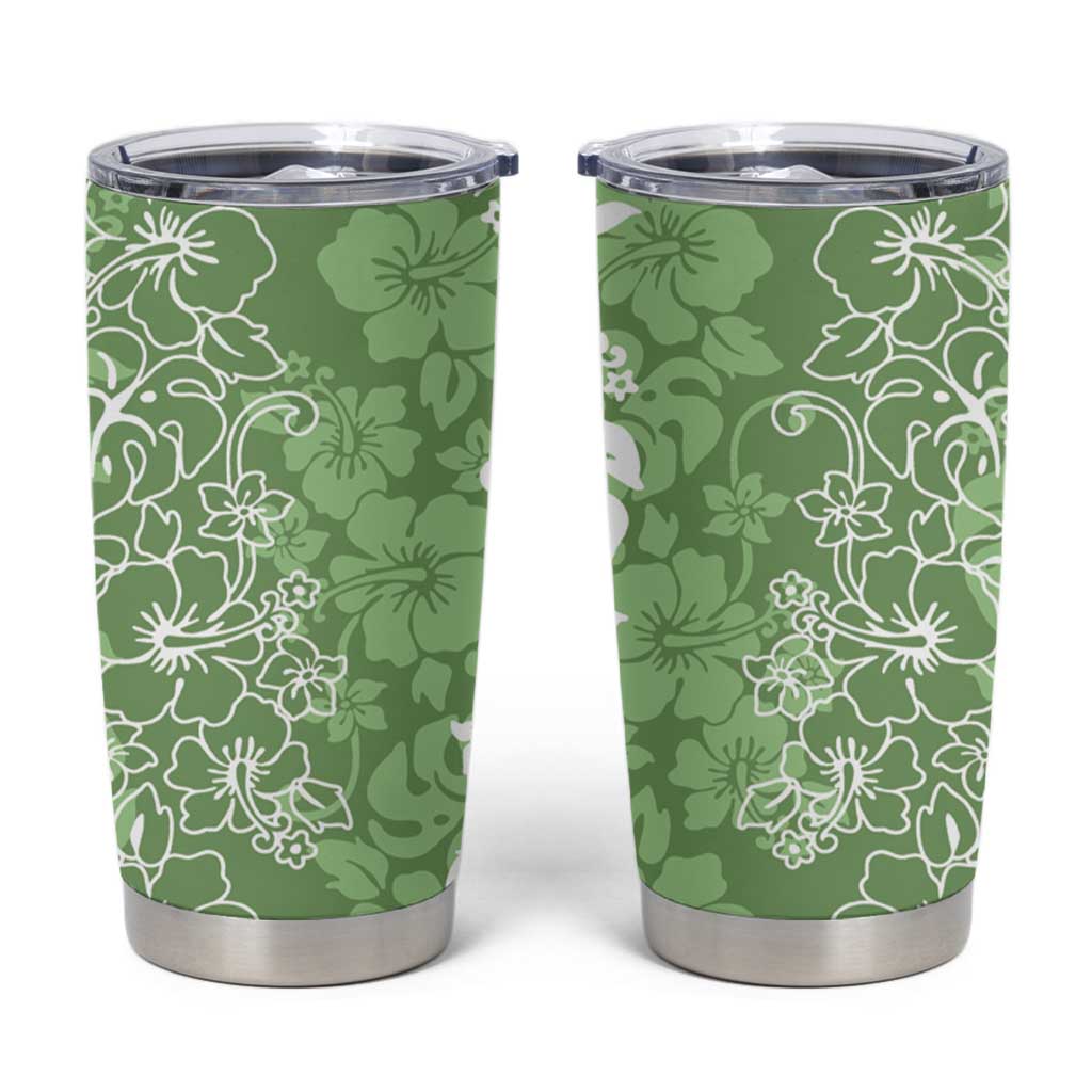 Hawaiian Lei Day Tumbler Cup Green Hibiscus Flowers Lei Art