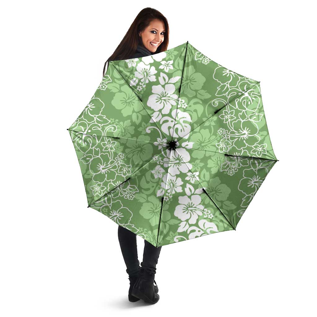 Hawaiian Lei Day Umbrella Green Hibiscus Flowers Lei Art - Polynesian Pride