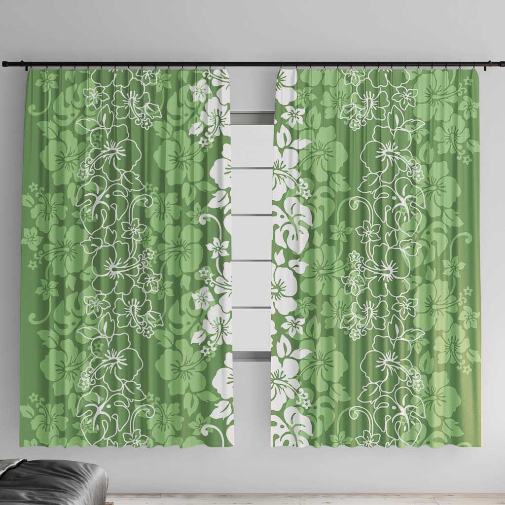 Hawaiian Lei Day Window Curtain Green Hibiscus Flowers Lei Art LT9 With Hooks Green - Polynesian Pride