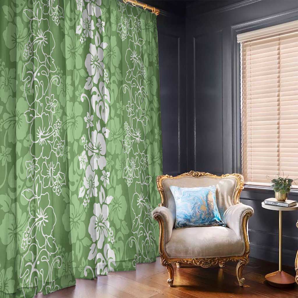 Hawaiian Lei Day Window Curtain Green Hibiscus Flowers Lei Art LT9 - Polynesian Pride