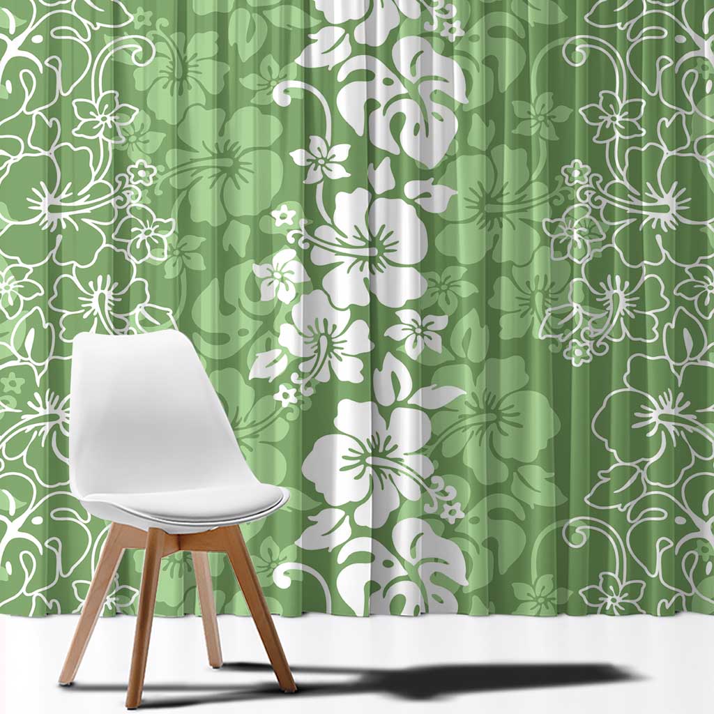 Hawaiian Lei Day Window Curtain Green Hibiscus Flowers Lei Art LT9 - Polynesian Pride