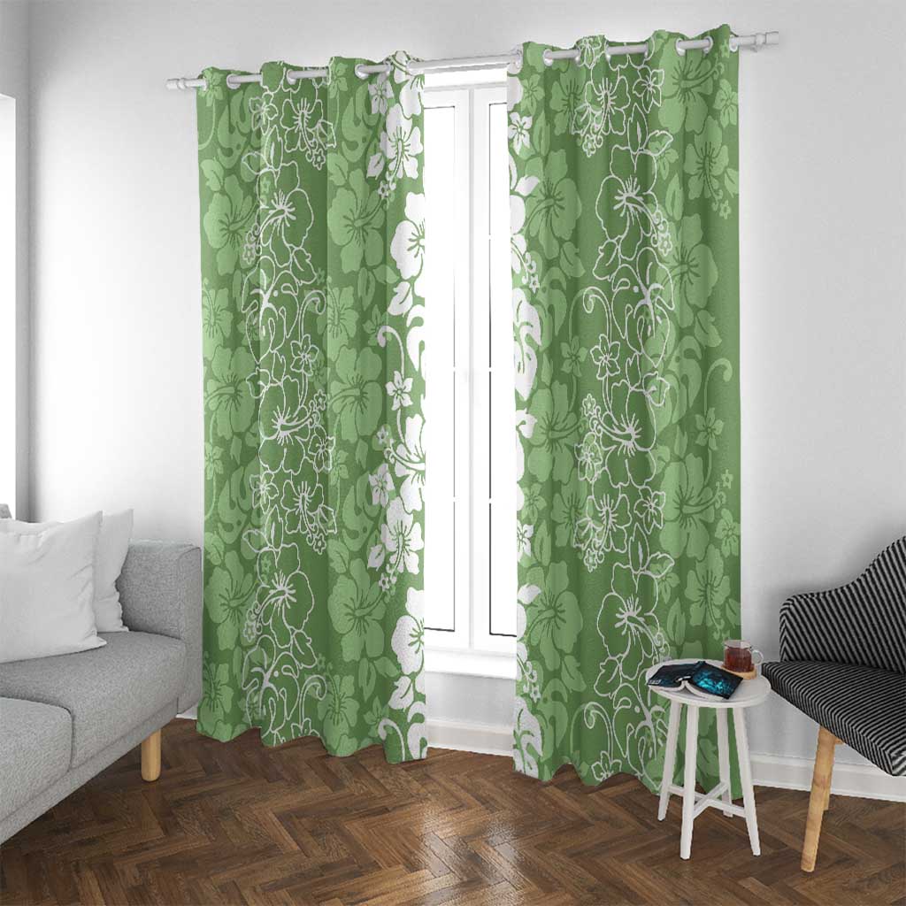 Hawaiian Lei Day Window Curtain Green Hibiscus Flowers Lei Art LT9 With Grommets Green - Polynesian Pride