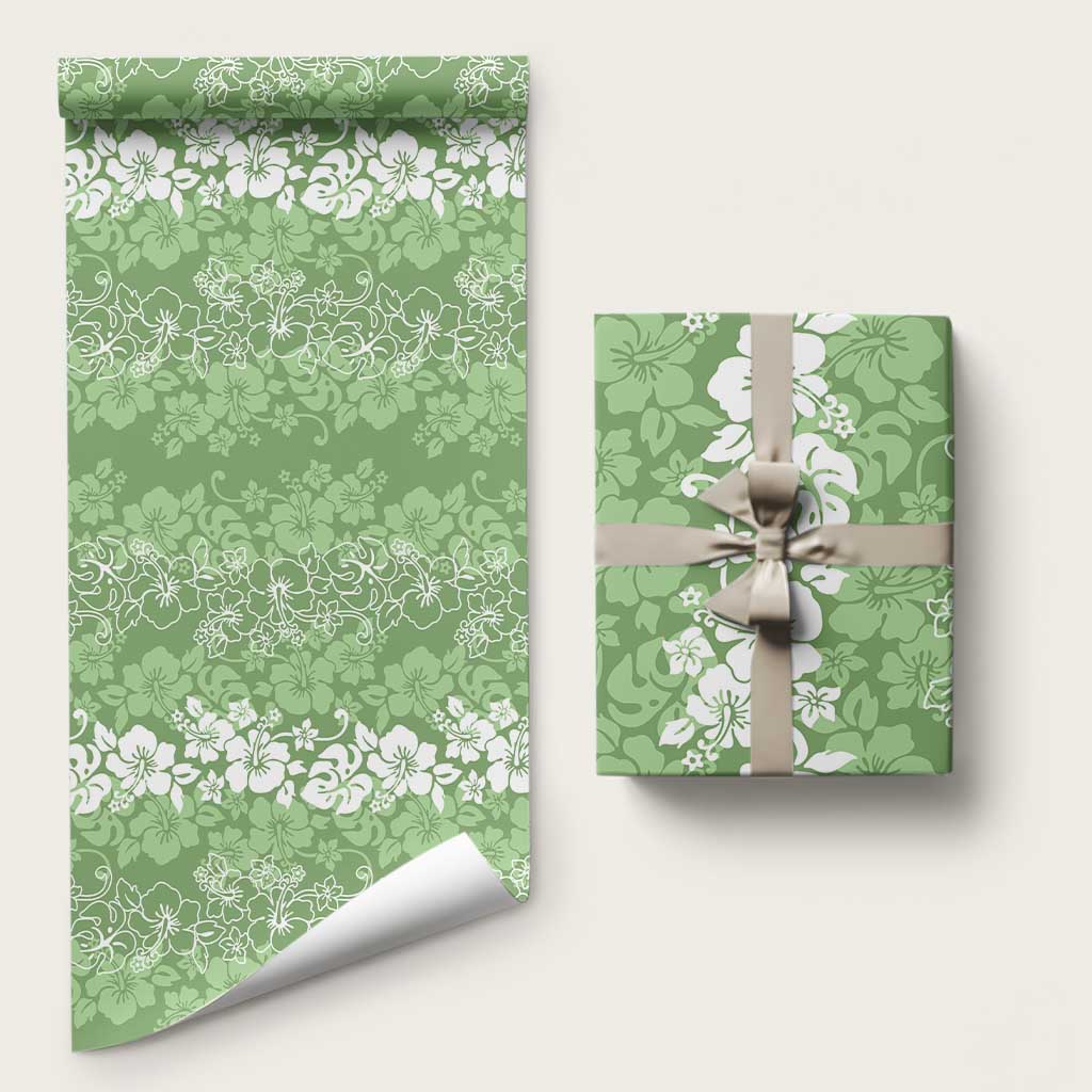 Hawaiian Lei Day Wrapping Paper Green Hibiscus Flowers Lei Art LT9 58" × 23" Green - Polynesian Pride