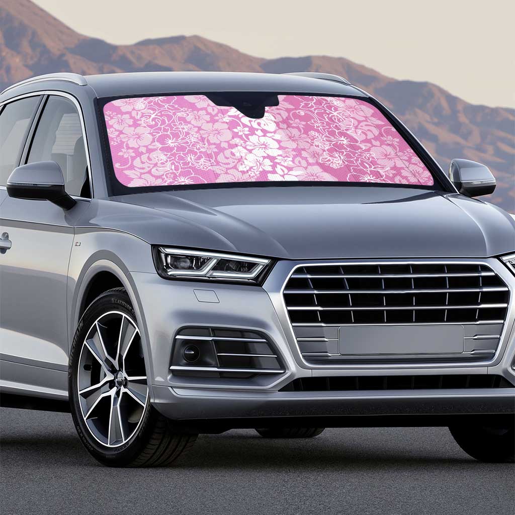 Hawaiian Lei Day Auto Sun Shade Pink Hibiscus Flowers Lei Art - Polynesian Pride