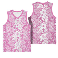 Hawaiian Lei Day Basketball Jersey Pink Hibiscus Flowers Lei Art LT9 - Polynesian Pride