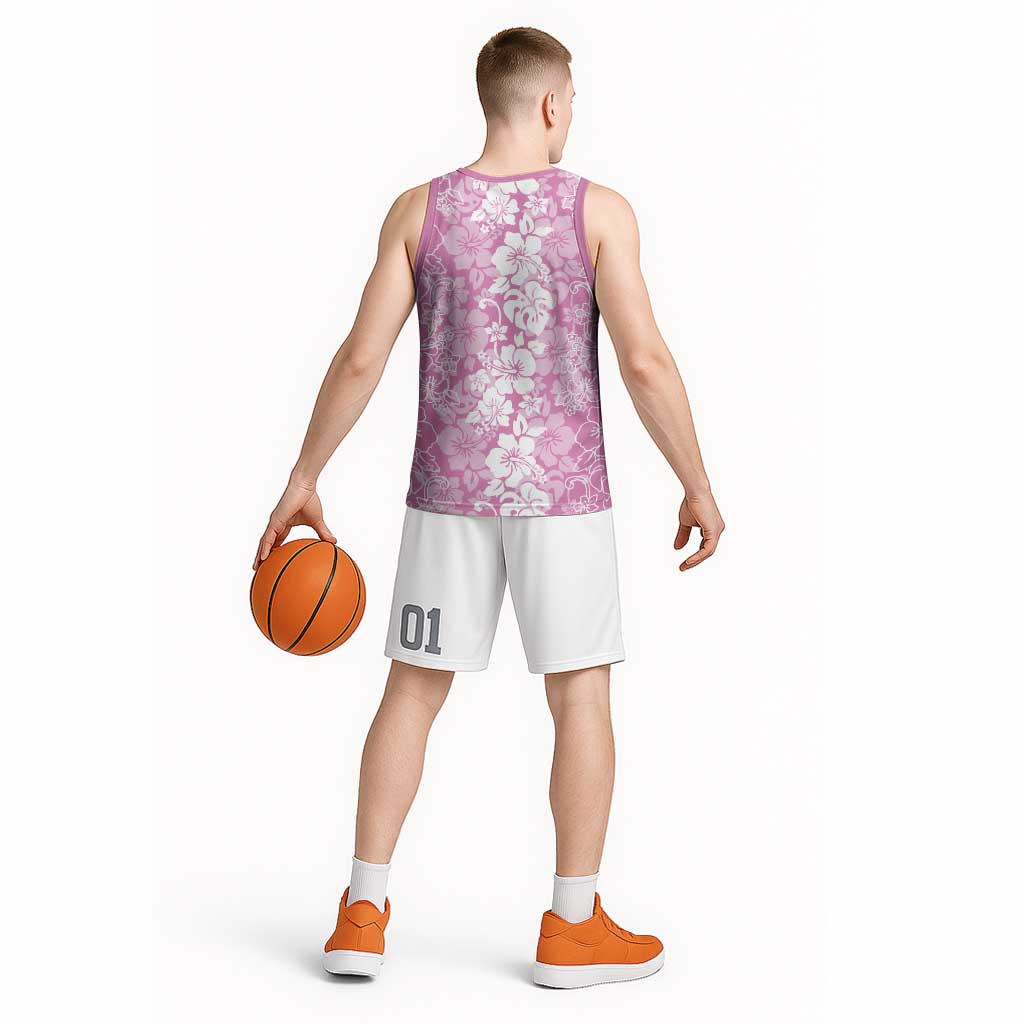 Hawaiian Lei Day Basketball Jersey Pink Hibiscus Flowers Lei Art LT9 - Polynesian Pride