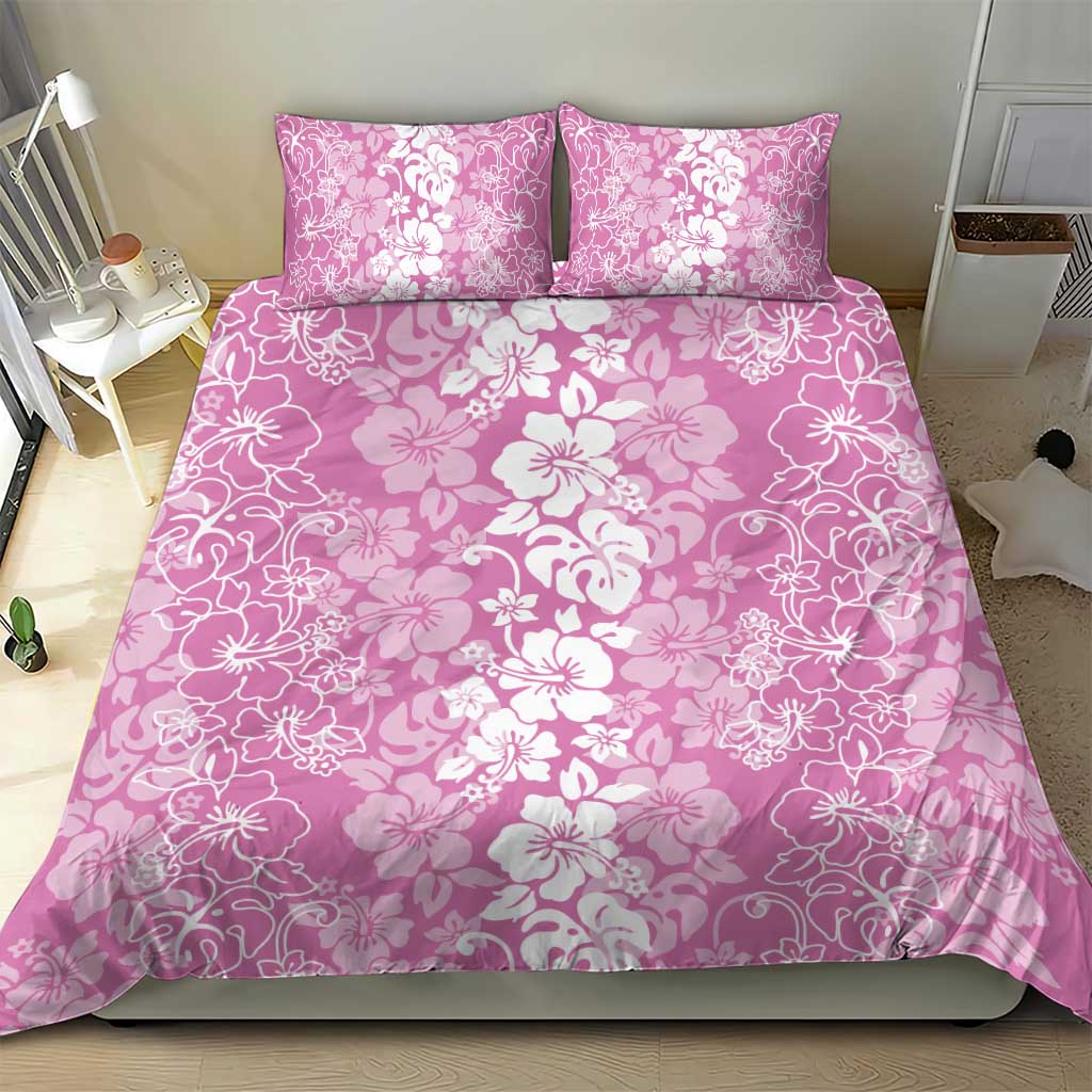 Hawaiian Lei Day Bedding Set Pink Hibiscus Flowers Lei Art