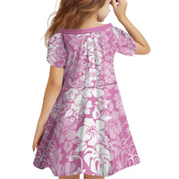 Hawaiian Lei Day Family Matching Long Sleeve Bodycon Dress and Hawaiian Shirt Pink Hibiscus Flowers Lei Art