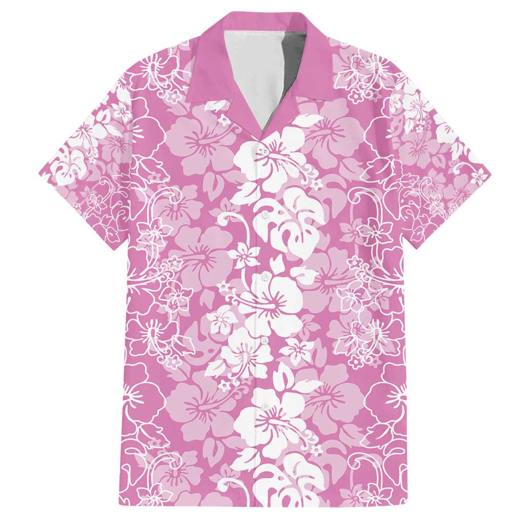 Hawaiian Lei Day Family Matching Long Sleeve Bodycon Dress and Hawaiian Shirt Pink Hibiscus Flowers Lei Art