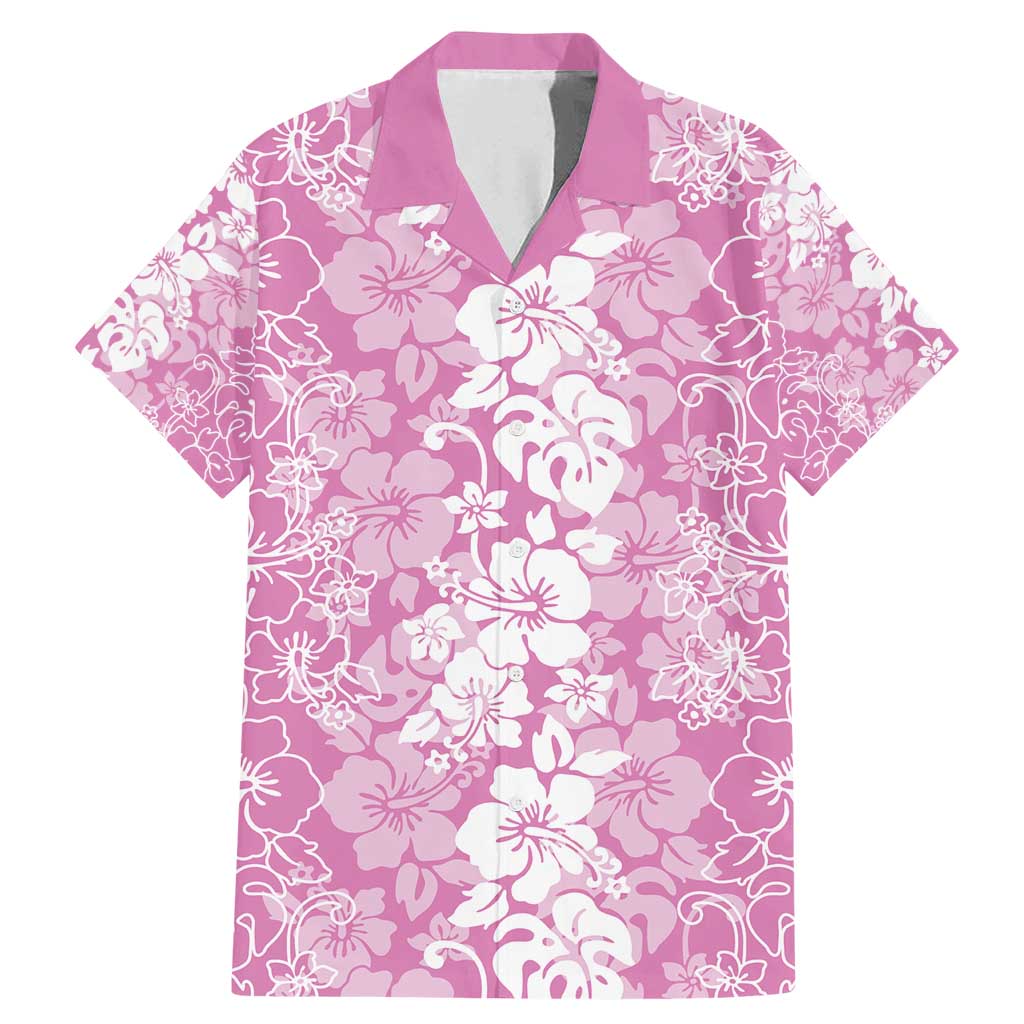 Hawaiian Lei Day Family Matching Mermaid Dress and Hawaiian Shirt Pink Hibiscus Flowers Lei Art