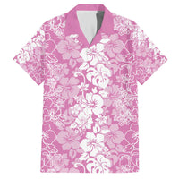 Hawaiian Lei Day Family Matching Off The Shoulder Long Sleeve Dress and Hawaiian Shirt Pink Hibiscus Flowers Lei Art