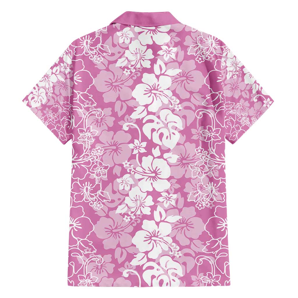 Hawaiian Lei Day Family Matching Off Shoulder Maxi Dress and Hawaiian Shirt Pink Hibiscus Flowers Lei Art