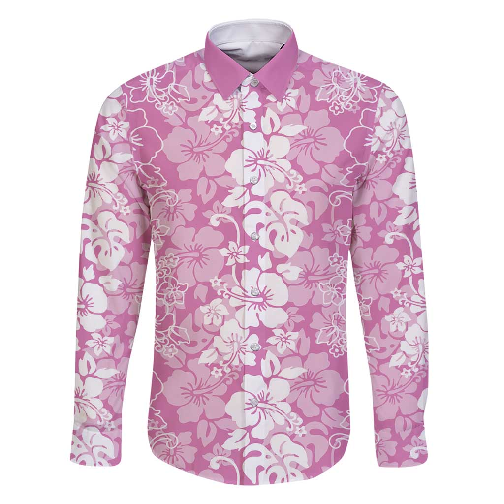 Hawaiian Lei Day Family Matching Summer Maxi Dress and Hawaiian Shirt Pink Hibiscus Flowers Lei Art LT9 Dad's Shirt - Long Sleeve Pink - Polynesian Pride