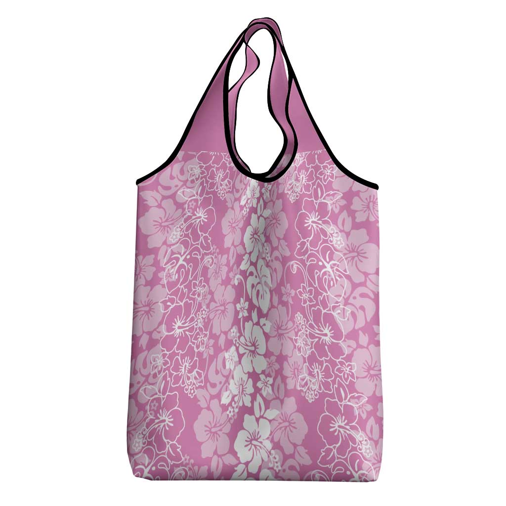 Hawaiian Lei Day Grocery Bag Pink Hibiscus Flowers Lei Art