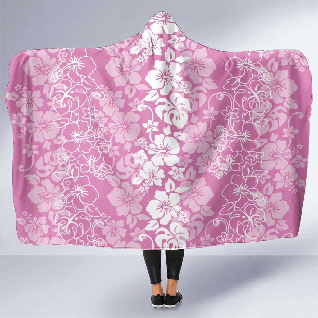 Hawaiian Lei Day Hooded Blanket Pink Hibiscus Flowers Lei Art
