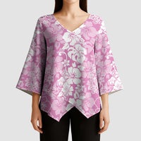 Hawaiian Lei Day Kimono Sleeve Blouse Pink Hibiscus Flowers Lei Art - Polynesian Pride