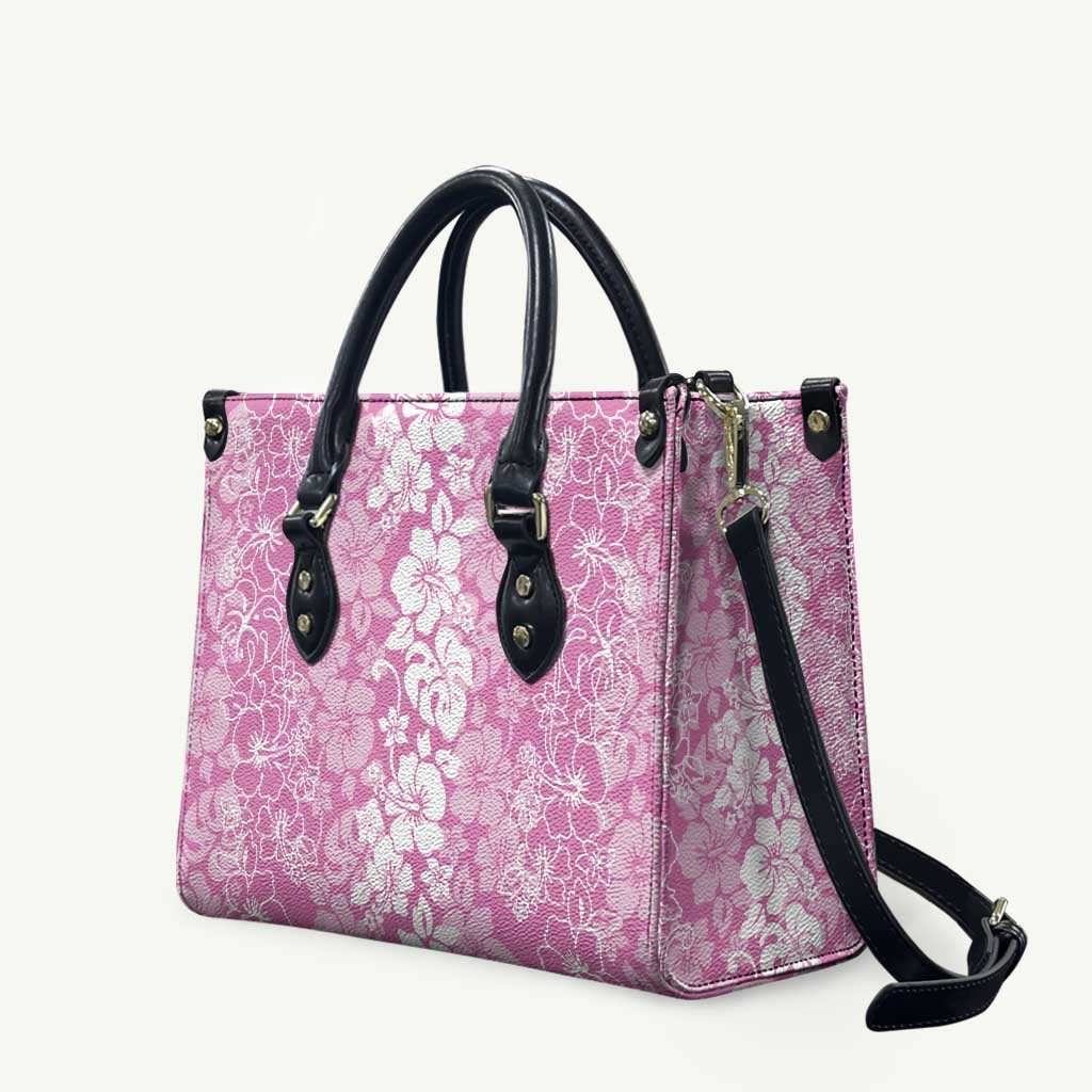 Hawaiian Lei Day Leather Bag Pink Hibiscus Flowers Lei Art - Polynesian Pride