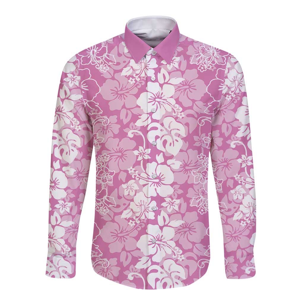 Hawaiian Lei Day Long Sleeve Button Shirt Pink Hibiscus Flowers Lei Art LT9 Unisex Pink - Polynesian Pride