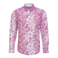 Hawaiian Lei Day Long Sleeve Button Shirt Pink Hibiscus Flowers Lei Art LT9 Unisex Pink - Polynesian Pride