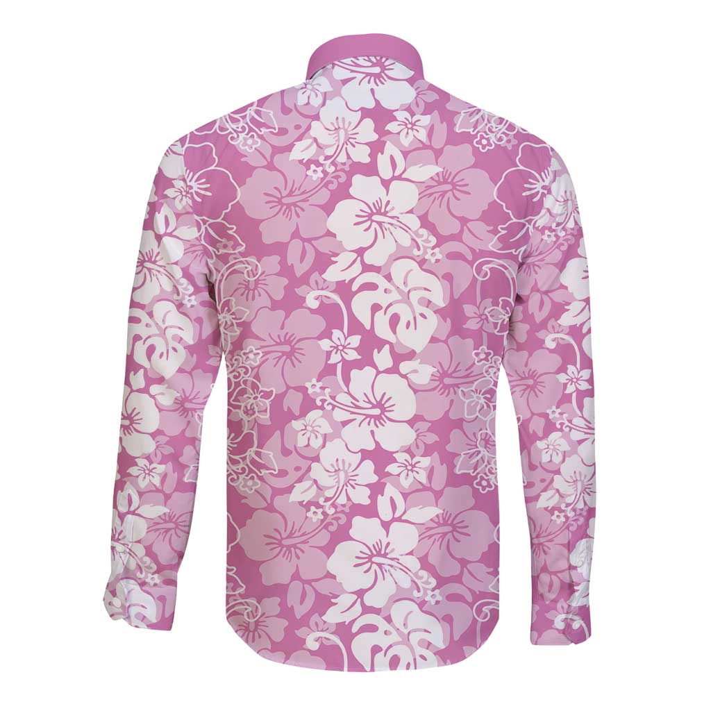 Hawaiian Lei Day Long Sleeve Button Shirt Pink Hibiscus Flowers Lei Art LT9 - Polynesian Pride