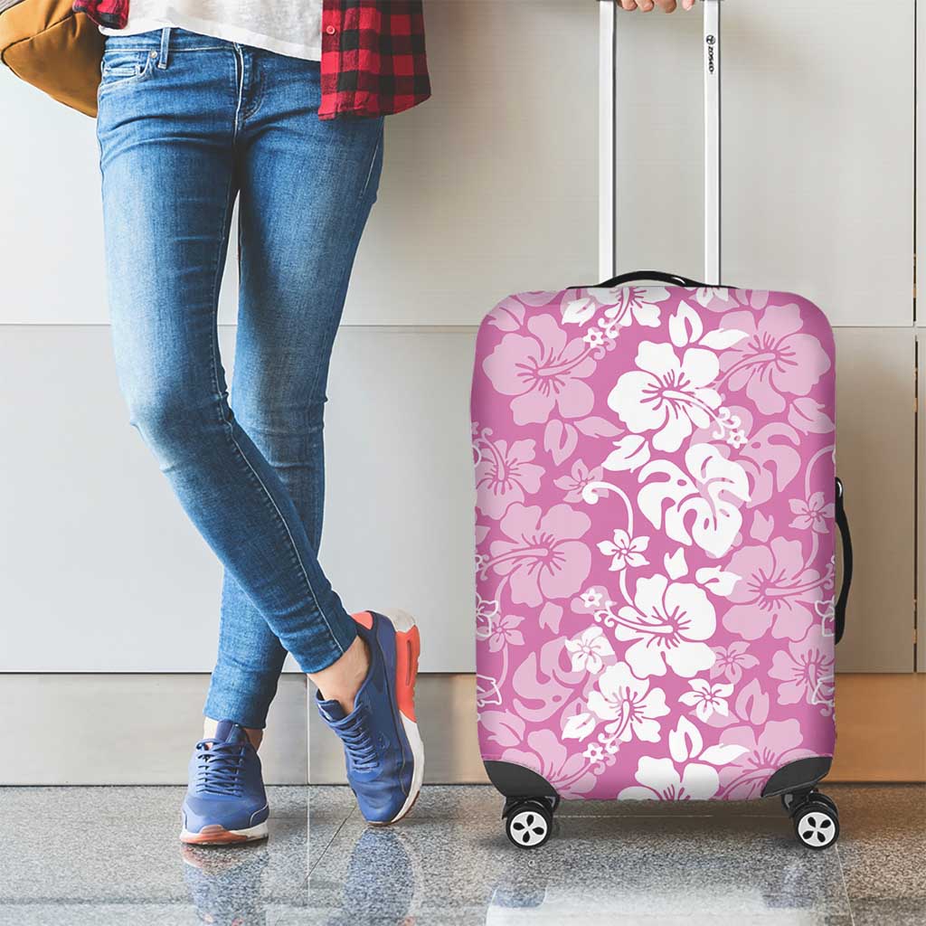 Hawaiian Lei Day Luggage Cover Pink Hibiscus Flowers Lei Art