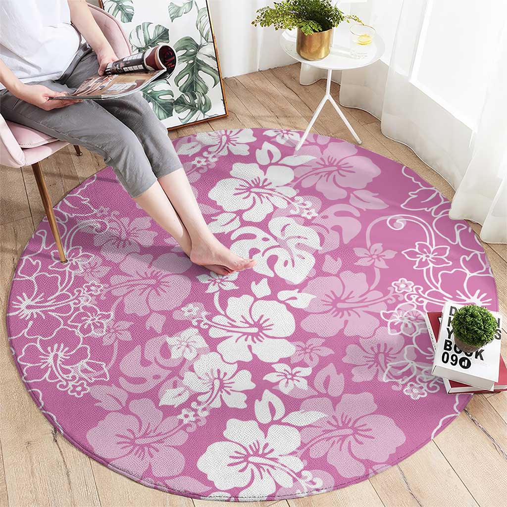 Hawaiian Lei Day Round Carpet Pink Hibiscus Flowers Lei Art LT9 - Polynesian Pride