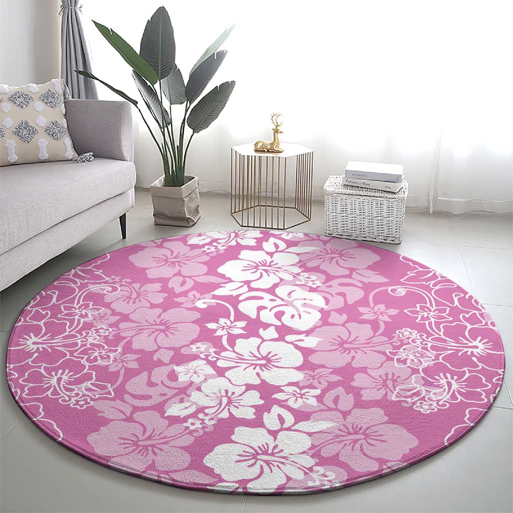 Hawaiian Lei Day Round Carpet Pink Hibiscus Flowers Lei Art LT9 - Polynesian Pride