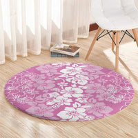 Hawaiian Lei Day Round Carpet Pink Hibiscus Flowers Lei Art LT9 - Polynesian Pride