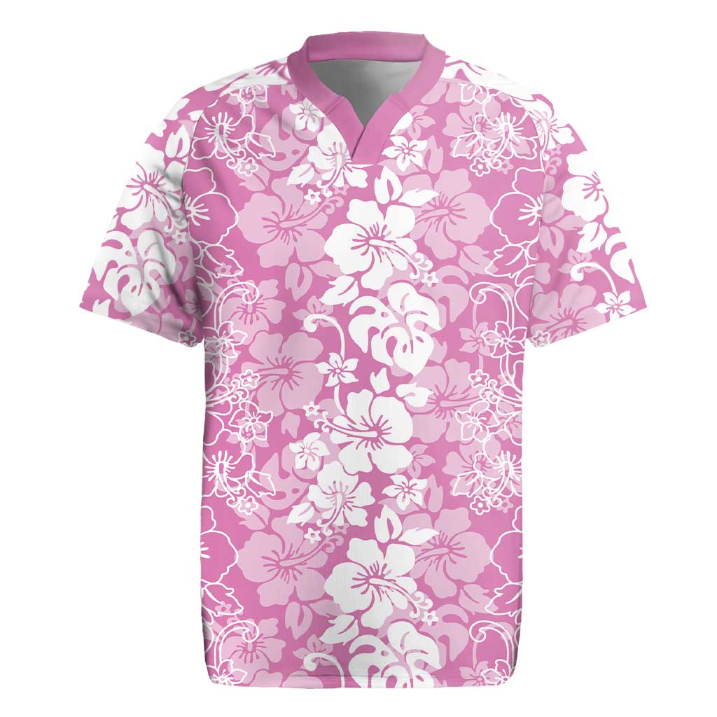 Hawaiian Lei Day Rugby Jersey Pink Hibiscus Flowers Lei Art