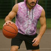 Hawaiian Lei Day Sleeveless Zip Hoodie Pink Hibiscus Flowers Lei Art - Polynesian Pride