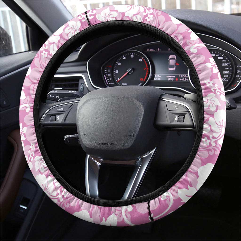 Hawaiian Lei Day Steering Wheel Cover Pink Hibiscus Flowers Lei Art