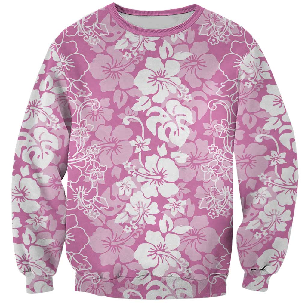 Hawaiian Lei Day Sweatshirt Pink Hibiscus Flowers Lei Art LT9 Unisex Pink - Polynesian Pride