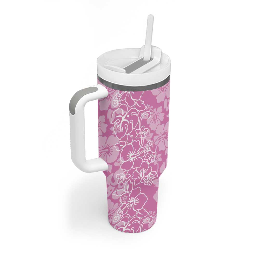 Hawaiian Lei Day Tumbler With Handle Pink Hibiscus Flowers Lei Art