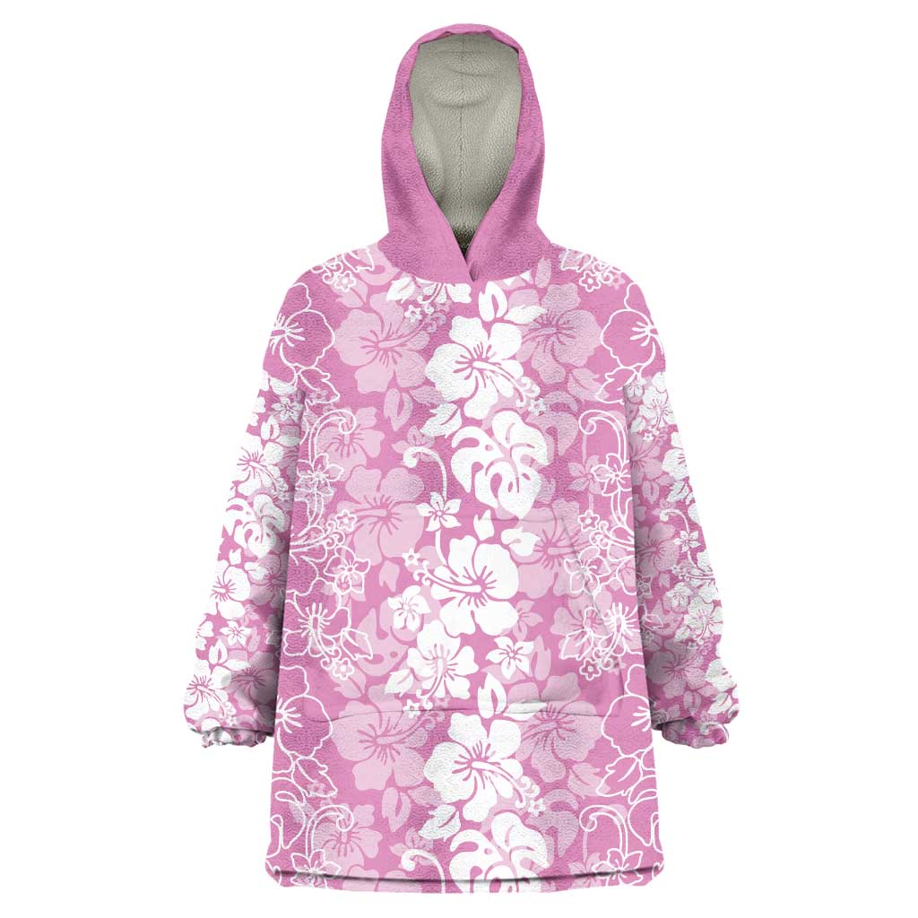 Hawaiian Lei Day Wearable Blanket Hoodie Pink Hibiscus Flowers Lei Art LT9 One Size Pink - Polynesian Pride