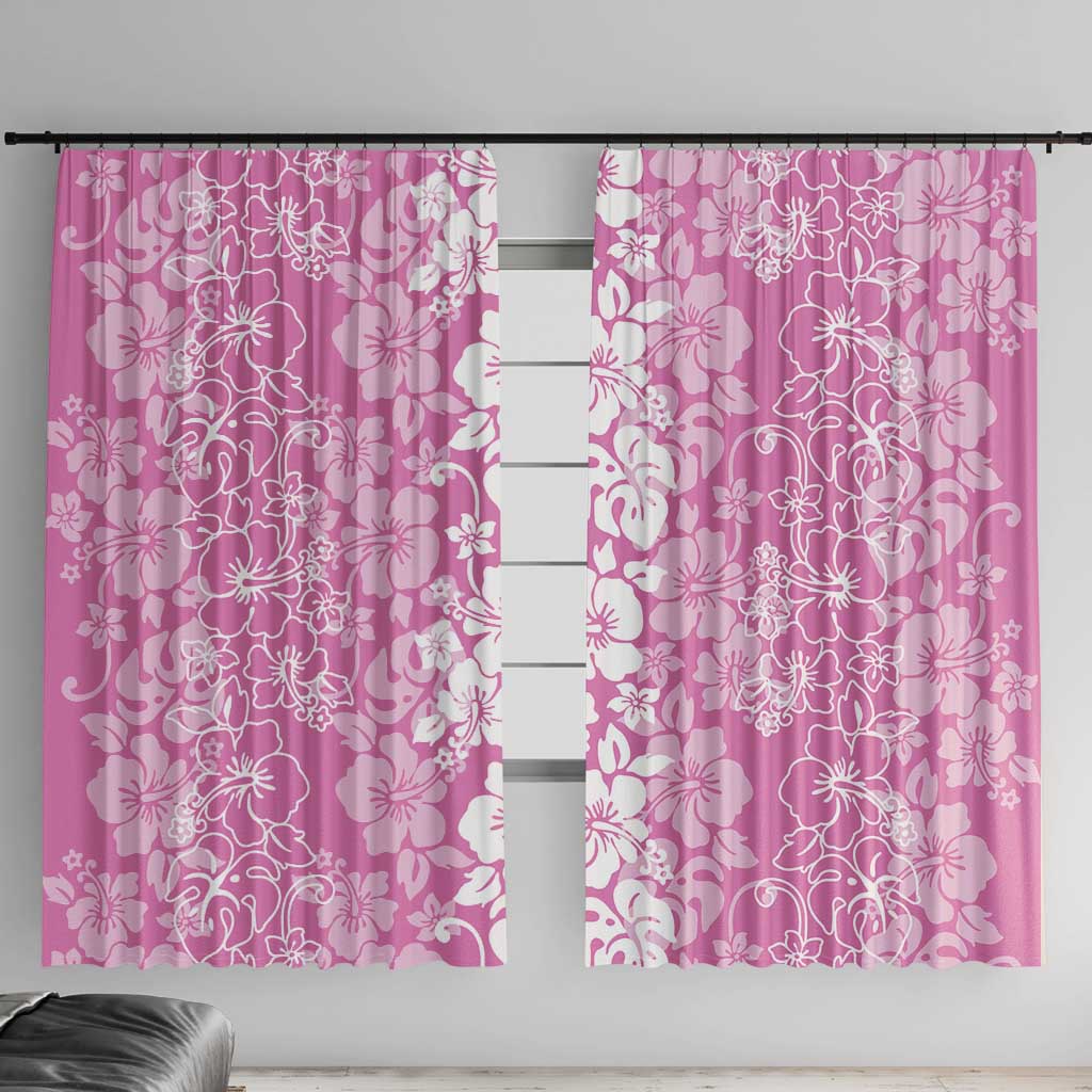 Hawaiian Lei Day Window Curtain Pink Hibiscus Flowers Lei Art LT9 With Hooks Pink - Polynesian Pride
