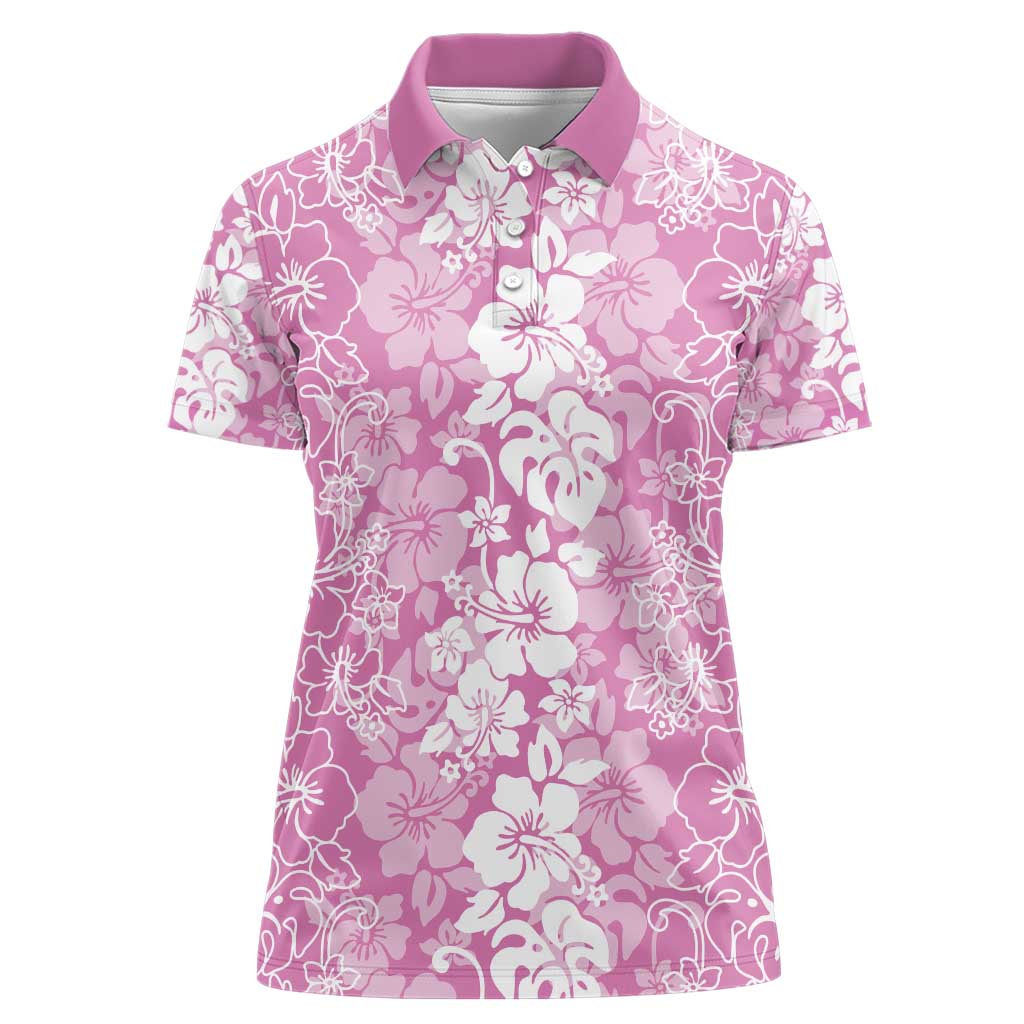 Hawaiian Lei Day Women Polo Shirt Pink Hibiscus Flowers Lei Art