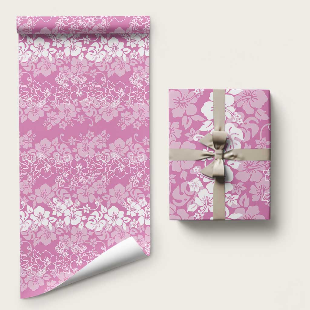 Hawaiian Lei Day Wrapping Paper Pink Hibiscus Flowers Lei Art LT9 58" × 23" Pink - Polynesian Pride