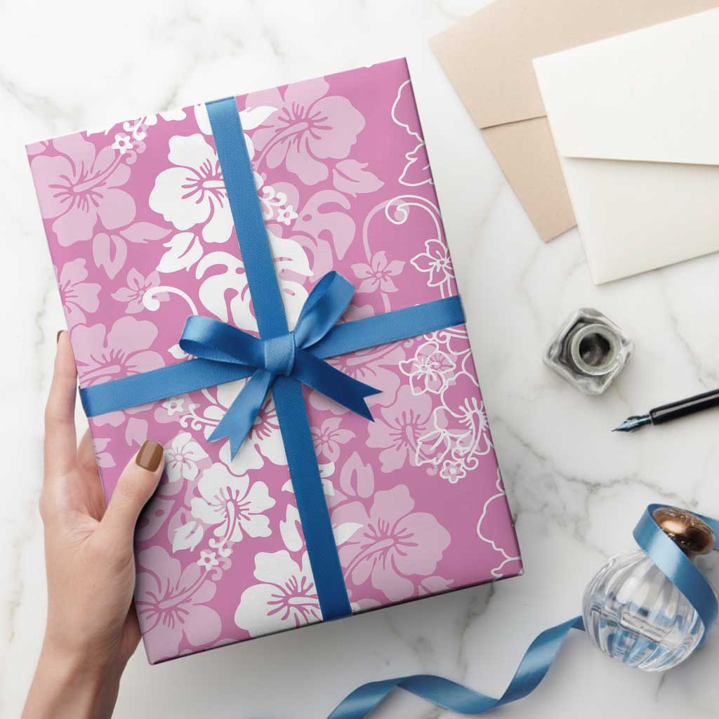 Hawaiian Lei Day Wrapping Paper Pink Hibiscus Flowers Lei Art - Polynesian Pride