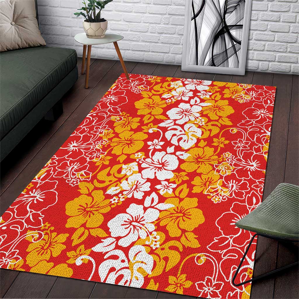 Hawaiian Lei Day Area Rug Red Hibiscus Flowers Lei Art