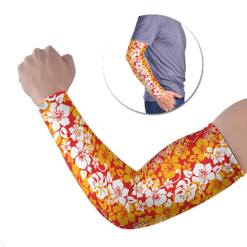 Hawaiian Lei Day Arm Sleeves Red Hibiscus Flowers Lei Art - Polynesian Pride