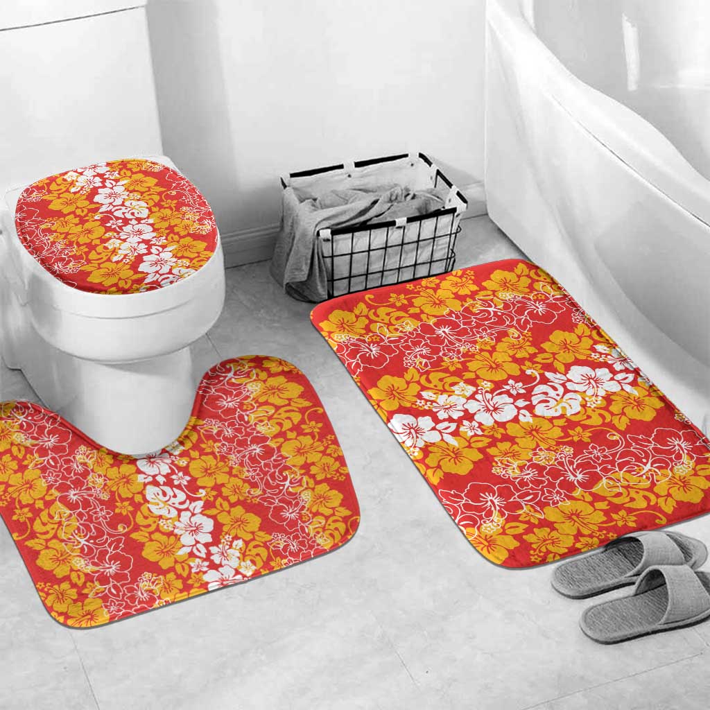 Hawaiian Lei Day Bathroom Set Red Hibiscus Flowers Lei Art - Polynesian Pride